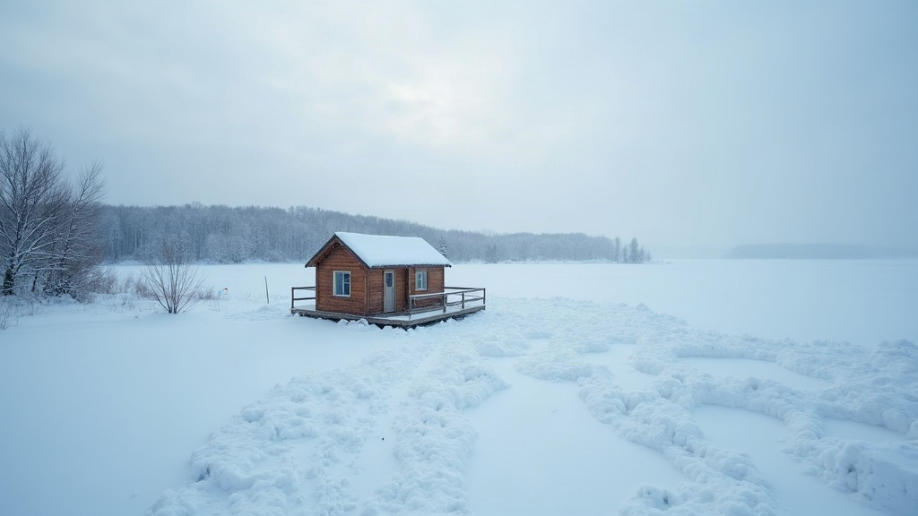 Photographing Ice Fishing Huts on a Frozen Lake from a Safe Altitude
